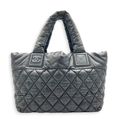 Cocoon Small Black Tote Bag in Nylon, Silver hardware