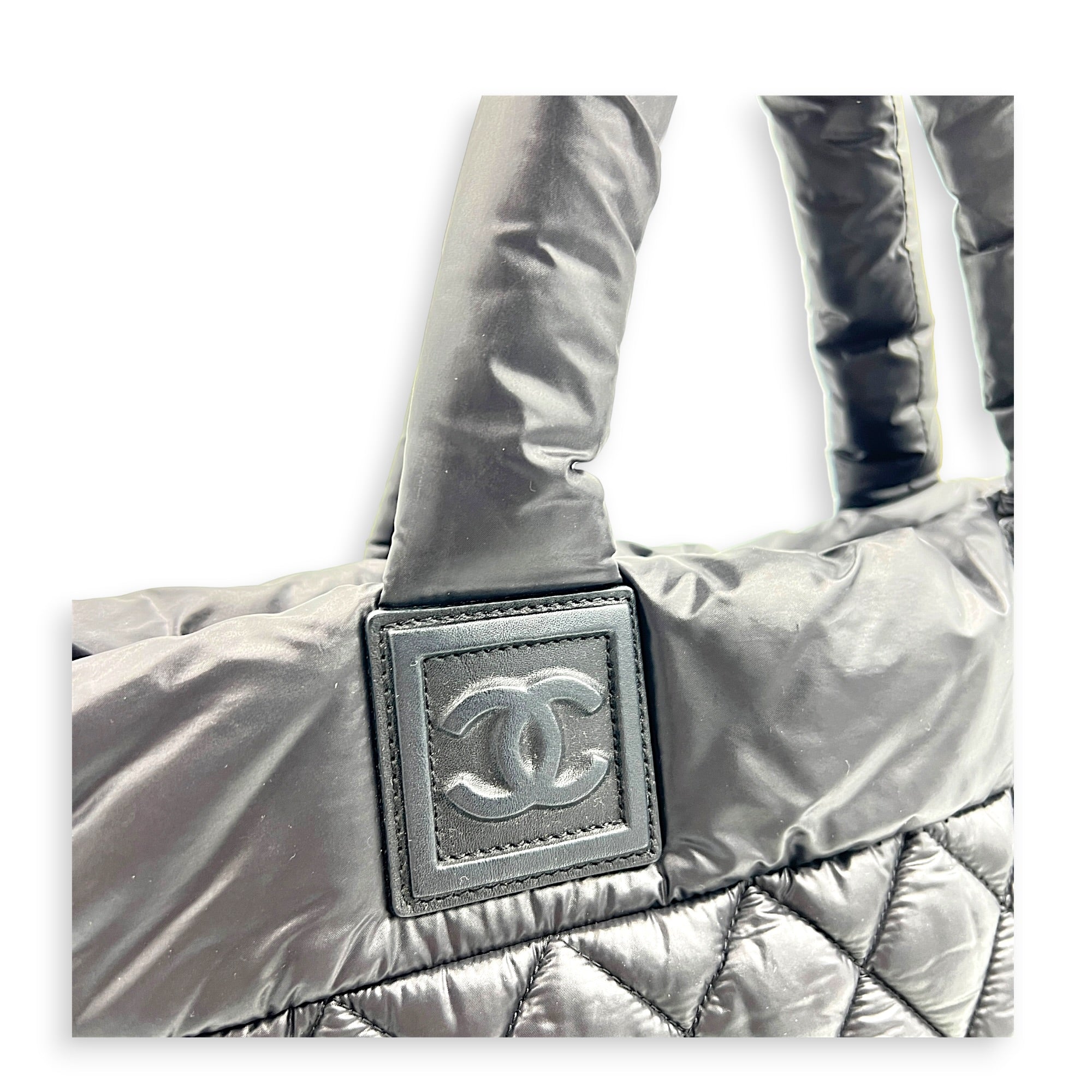 Cocoon Small Black Tote Bag in Nylon, Silver hardware