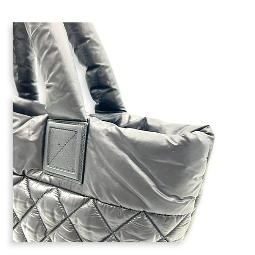 Cocoon Small Black Tote Bag in Nylon, Silver hardware