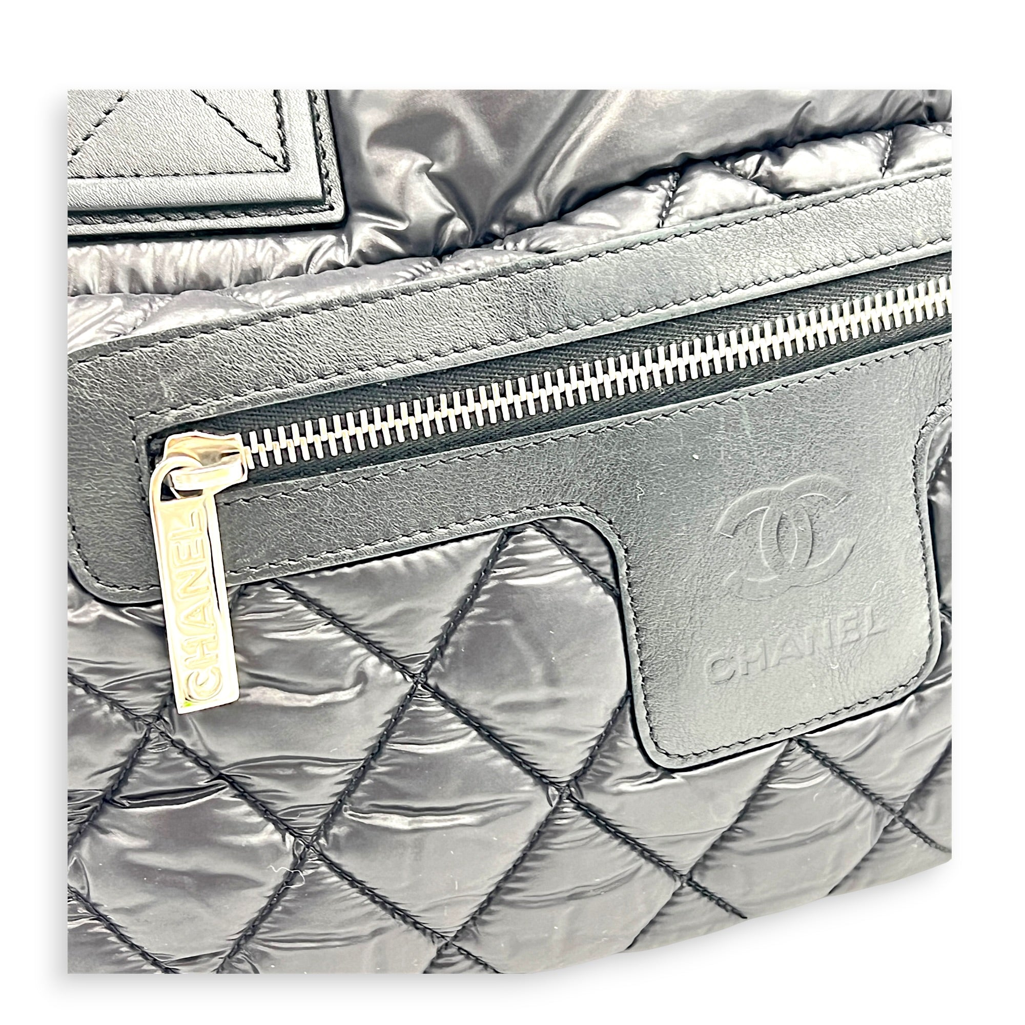 Cocoon Small Black Tote Bag in Nylon, Silver hardware