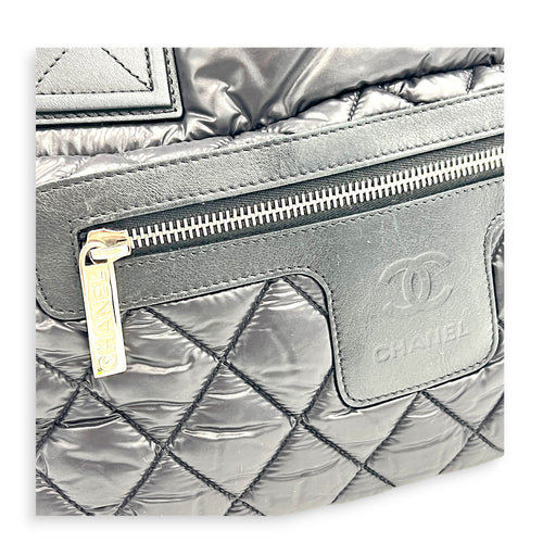 Cocoon Small Black Tote Bag in Nylon, Silver hardware