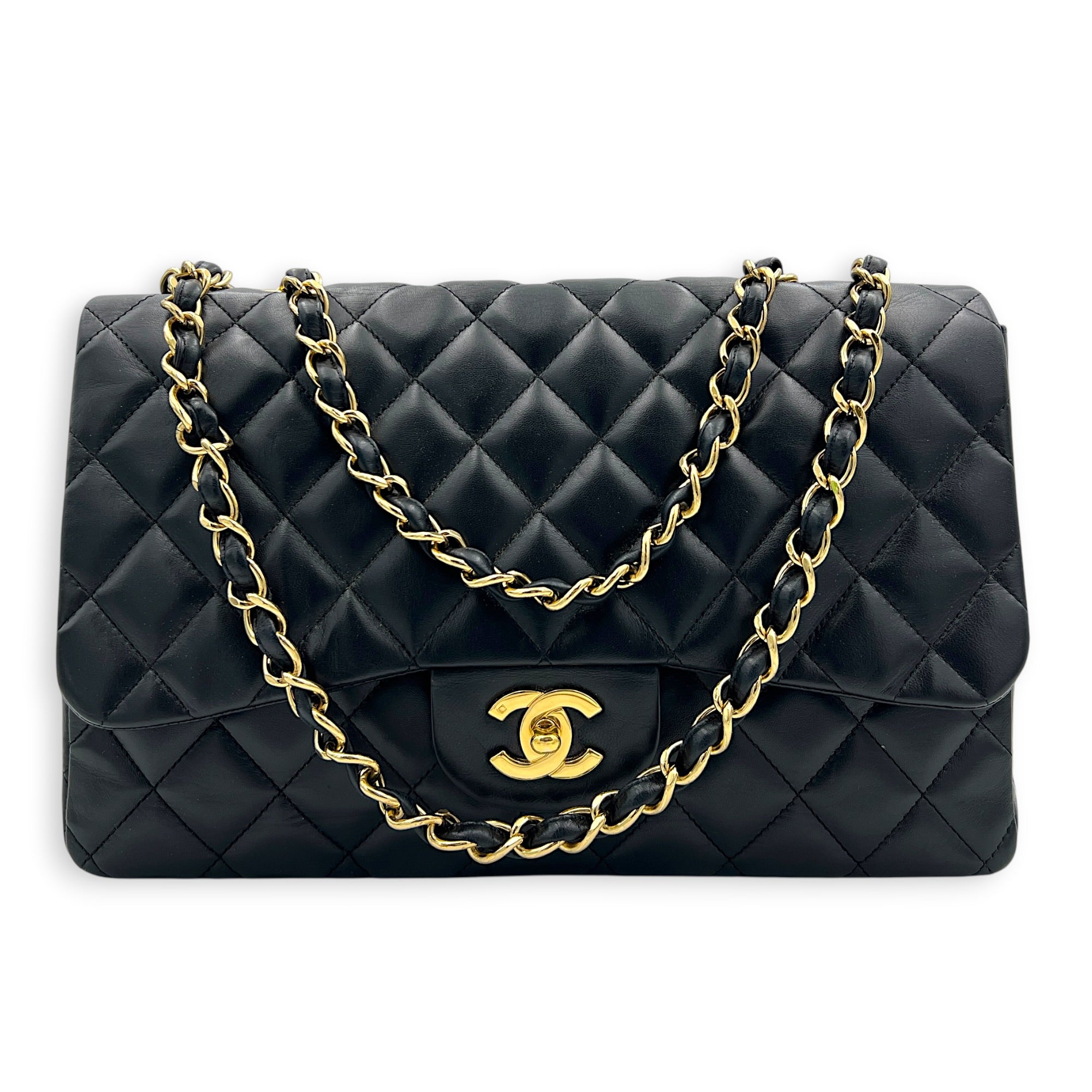 Classic Double Flap Shoulder Bag Jumbo Black in Lambskin, Gold hardware