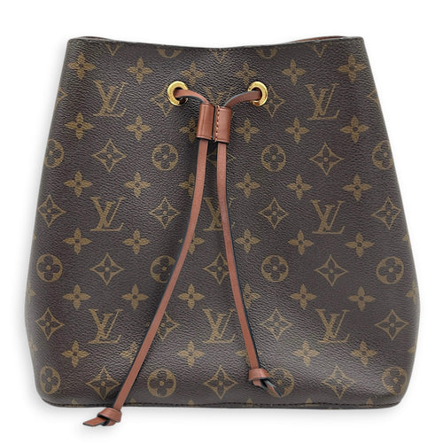 NeoNoe MM Brown Bucket Bag in Monogram Coated Canvas, Gold hardware