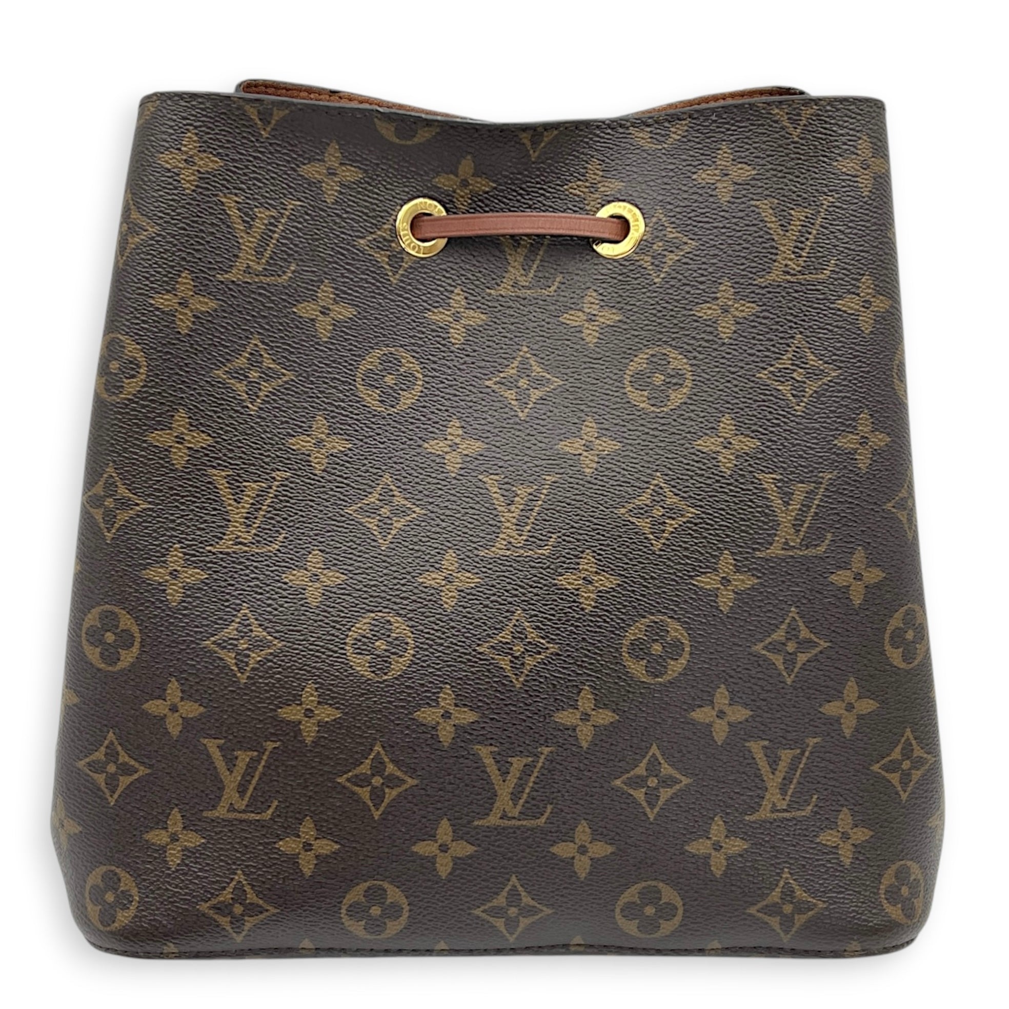 NeoNoe MM Brown Bucket Bag in Monogram Coated Canvas, Gold hardware