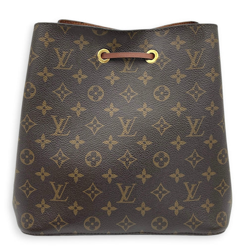 NeoNoe MM Brown Bucket Bag in Monogram Coated Canvas, Gold hardware