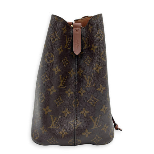 NeoNoe MM Brown Bucket Bag in Monogram Coated Canvas, Gold hardware