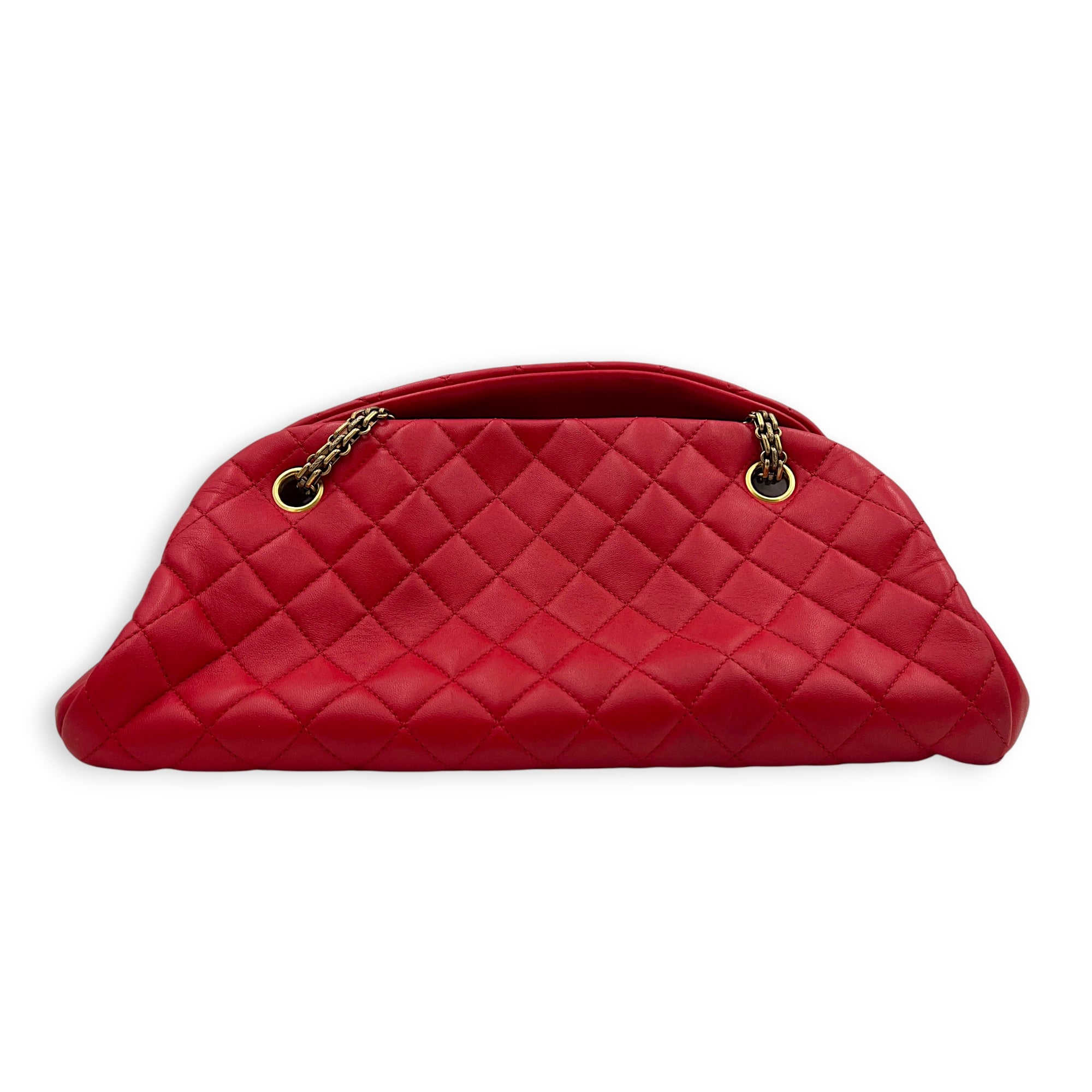 Mademoiselle Bowler Shoulder Bag Red in Lambskin, Antique Brass hardware