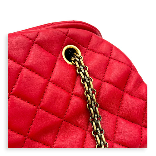 Mademoiselle Bowler Shoulder Bag Red in Lambskin, Antique Brass hardware