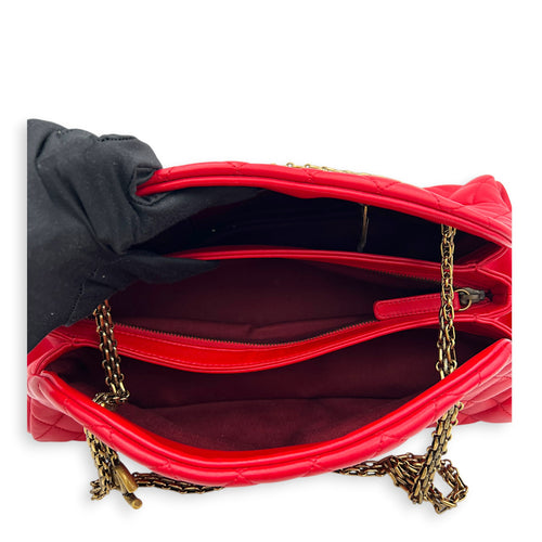 Mademoiselle Bowler Shoulder Bag Red in Lambskin, Antique Brass hardware