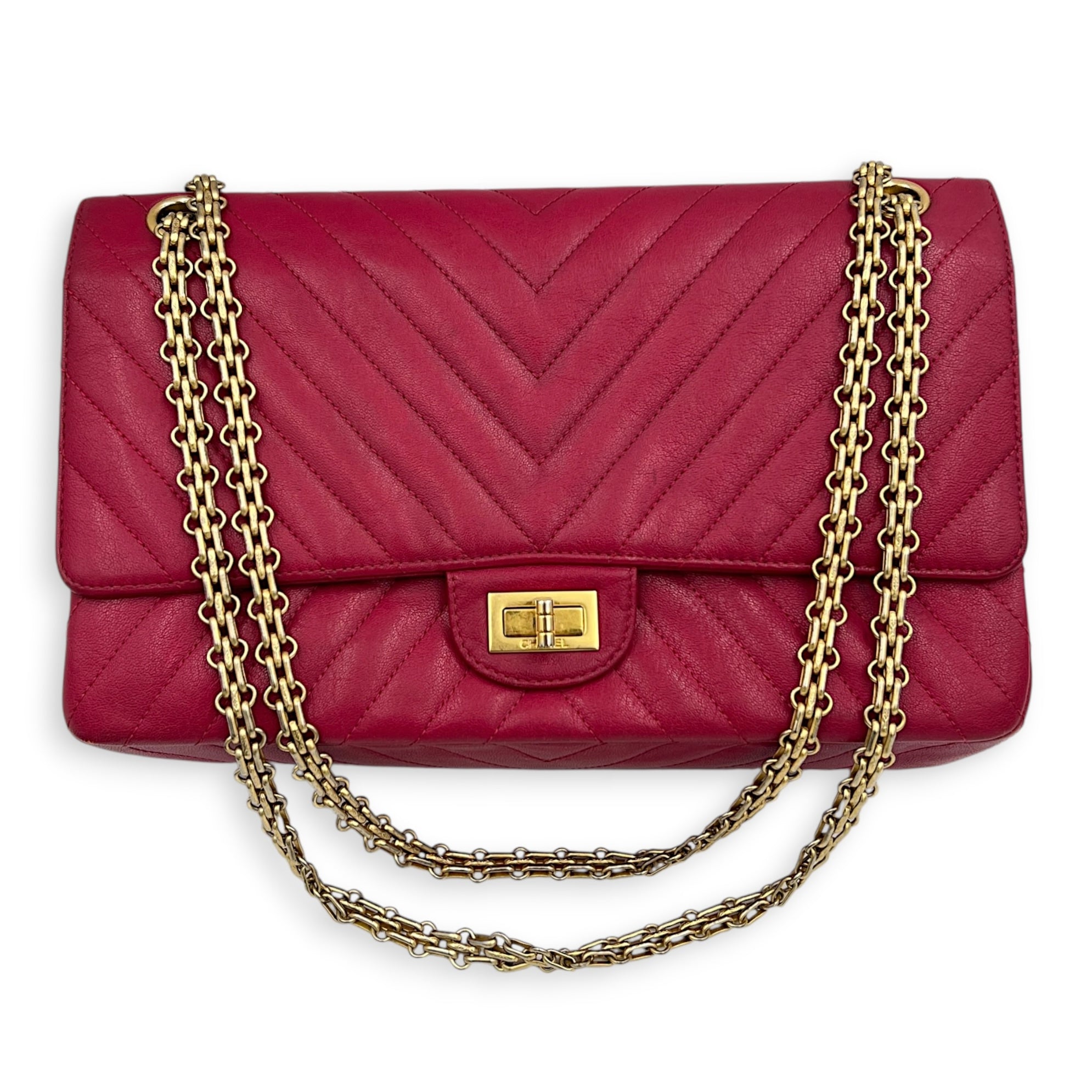 2.55 Shoulder Bag Medium Dark Red / Burgundy in Lambskin, Gold hardware