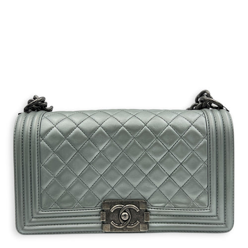 Boy Medium Metallic Silver (recolored) Shoulder Bag in Lambskin, Ruthenium hardware