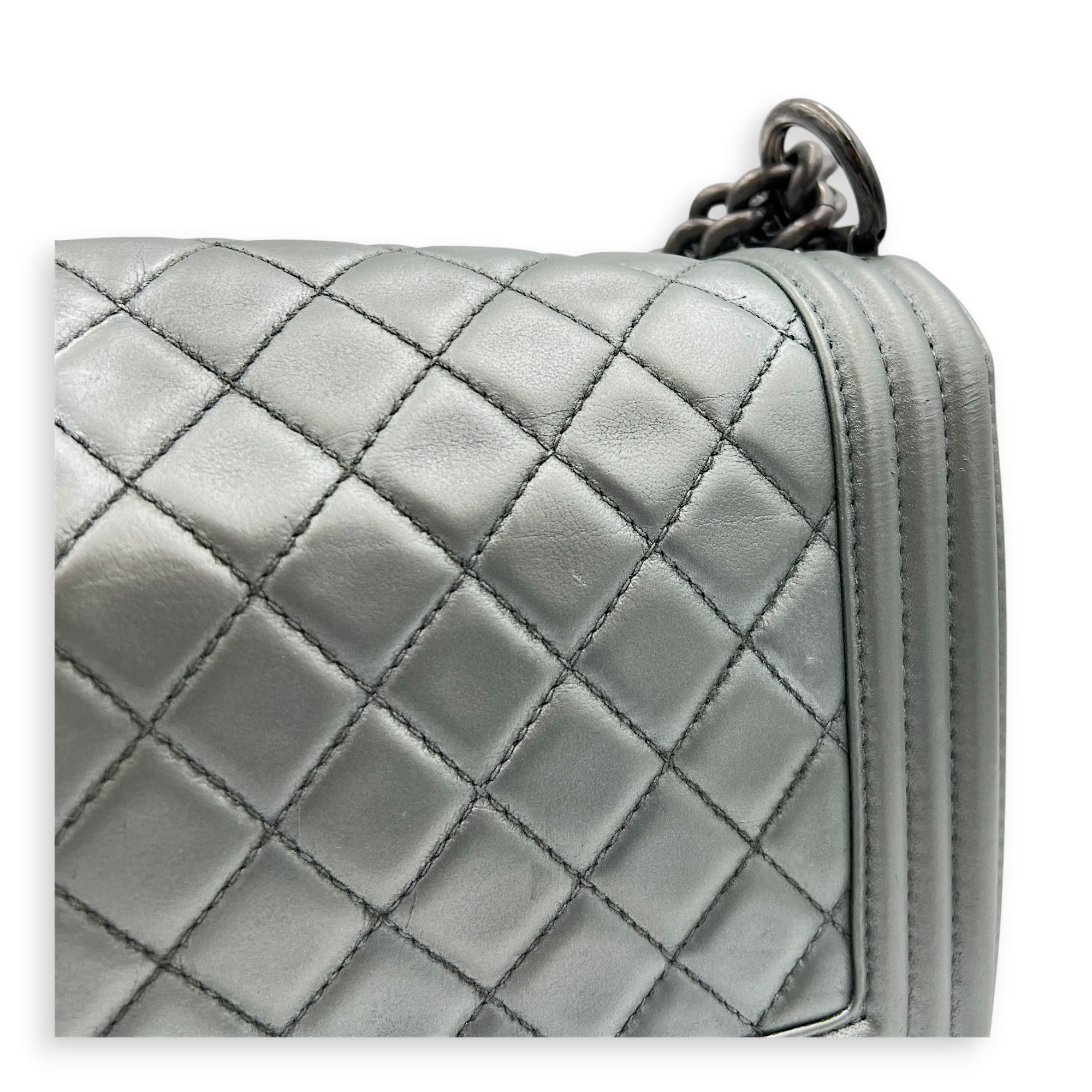 Boy Medium Metallic Silver (recolored) Shoulder Bag in Lambskin, Ruthenium hardware