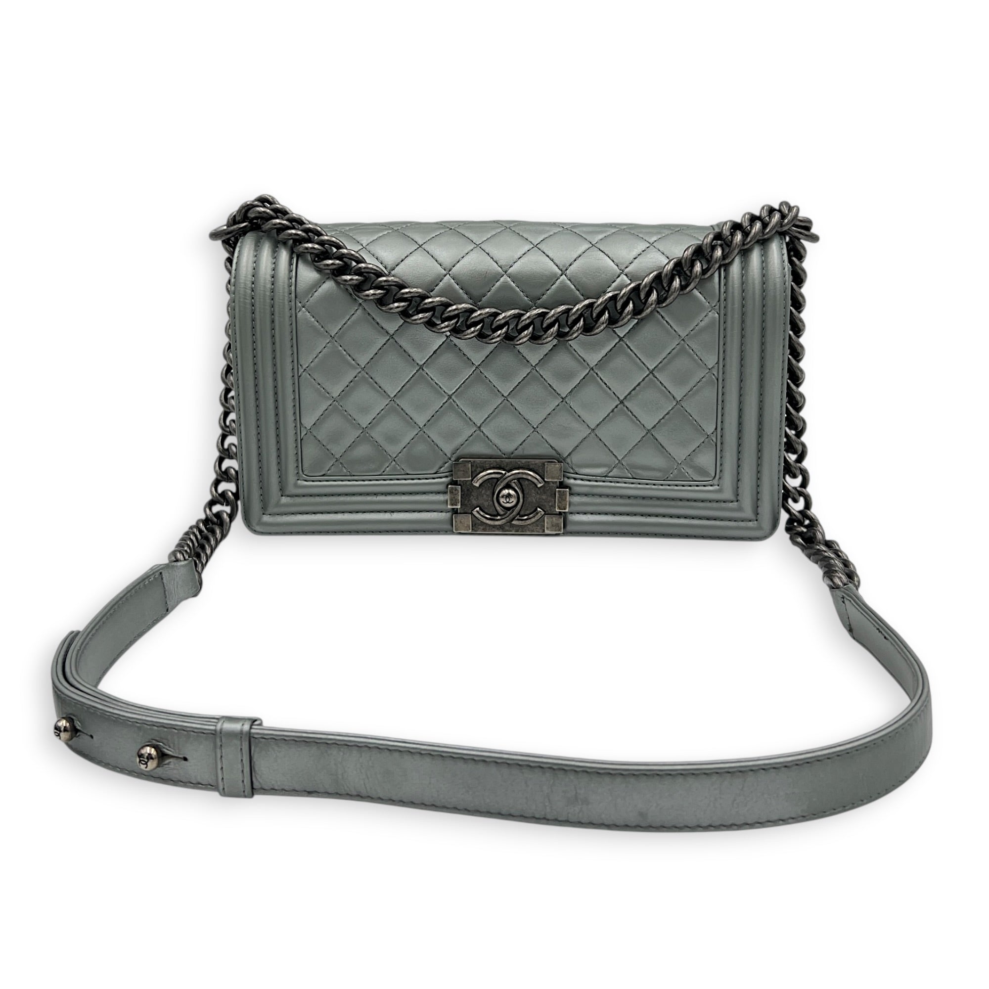 Boy Medium Metallic Silver (recolored) Shoulder Bag in Lambskin, Ruthenium hardware