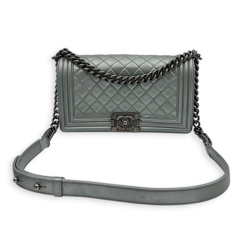 Boy Medium Metallic Silver (recolored) Shoulder Bag in Lambskin, Ruthenium hardware