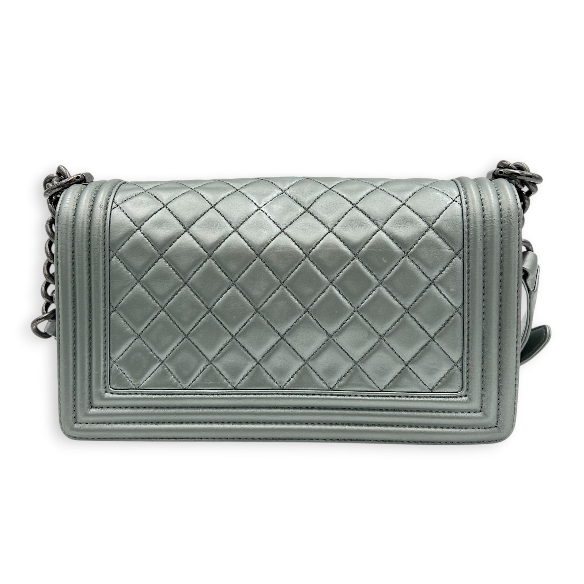 Boy Medium Metallic Silver (recolored) Shoulder Bag in Lambskin, Ruthenium hardware