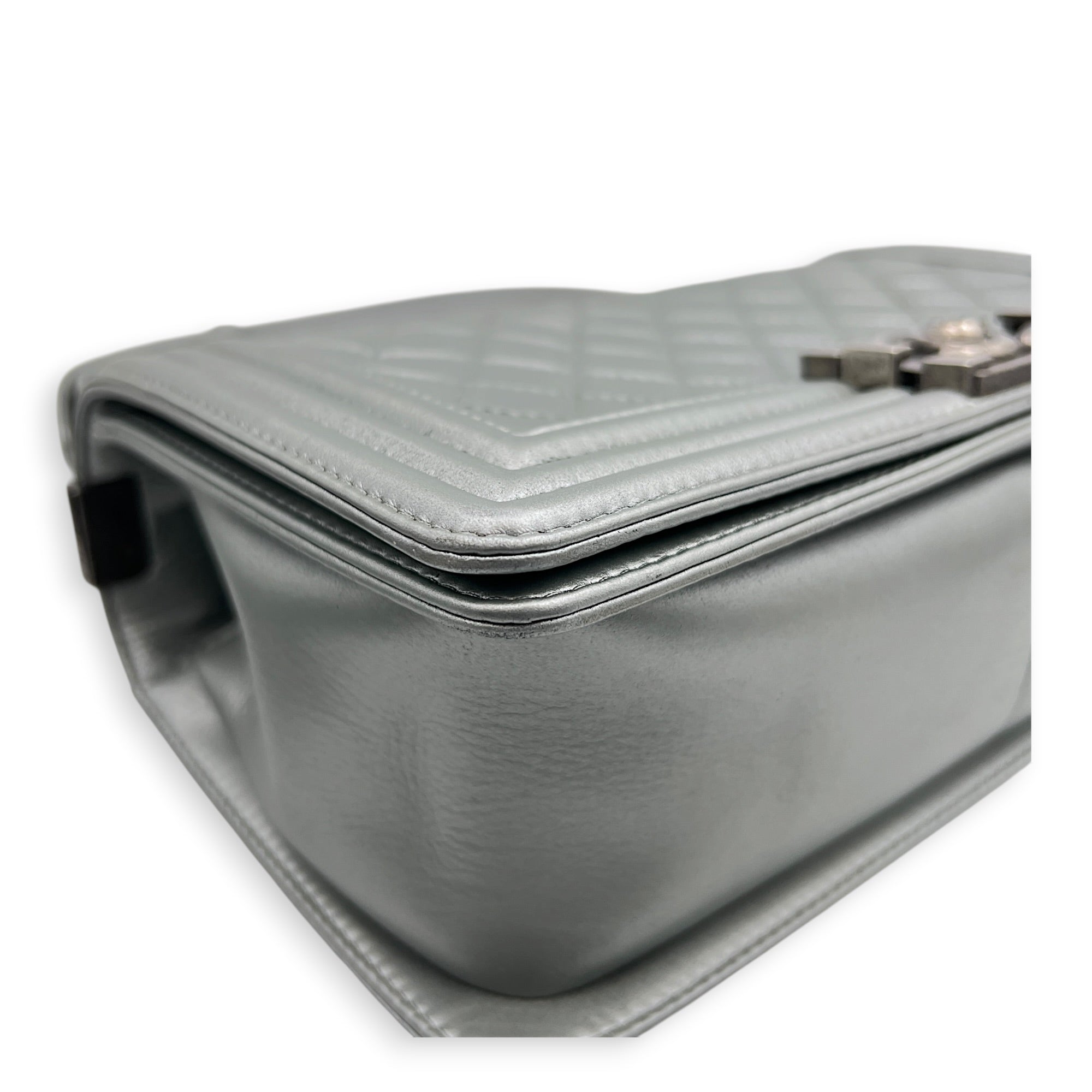 Boy Medium Metallic Silver (recolored) Shoulder Bag in Lambskin, Ruthenium hardware