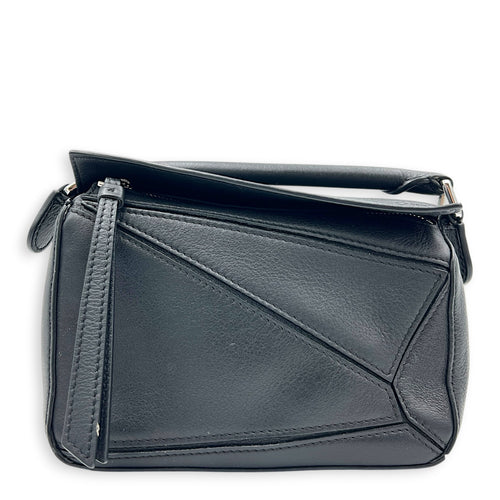 Puzzle Crossbody Bag Mini Black in Calfskin, Silver hardware
