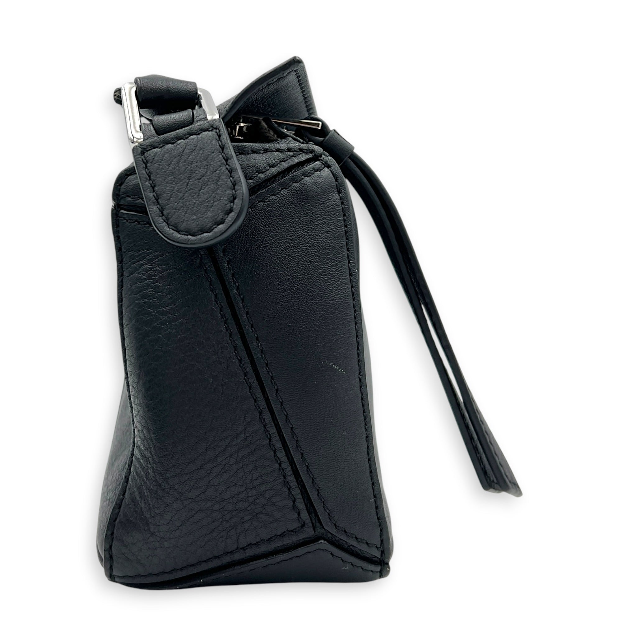 Puzzle Crossbody Bag Mini Black in Calfskin, Silver hardware