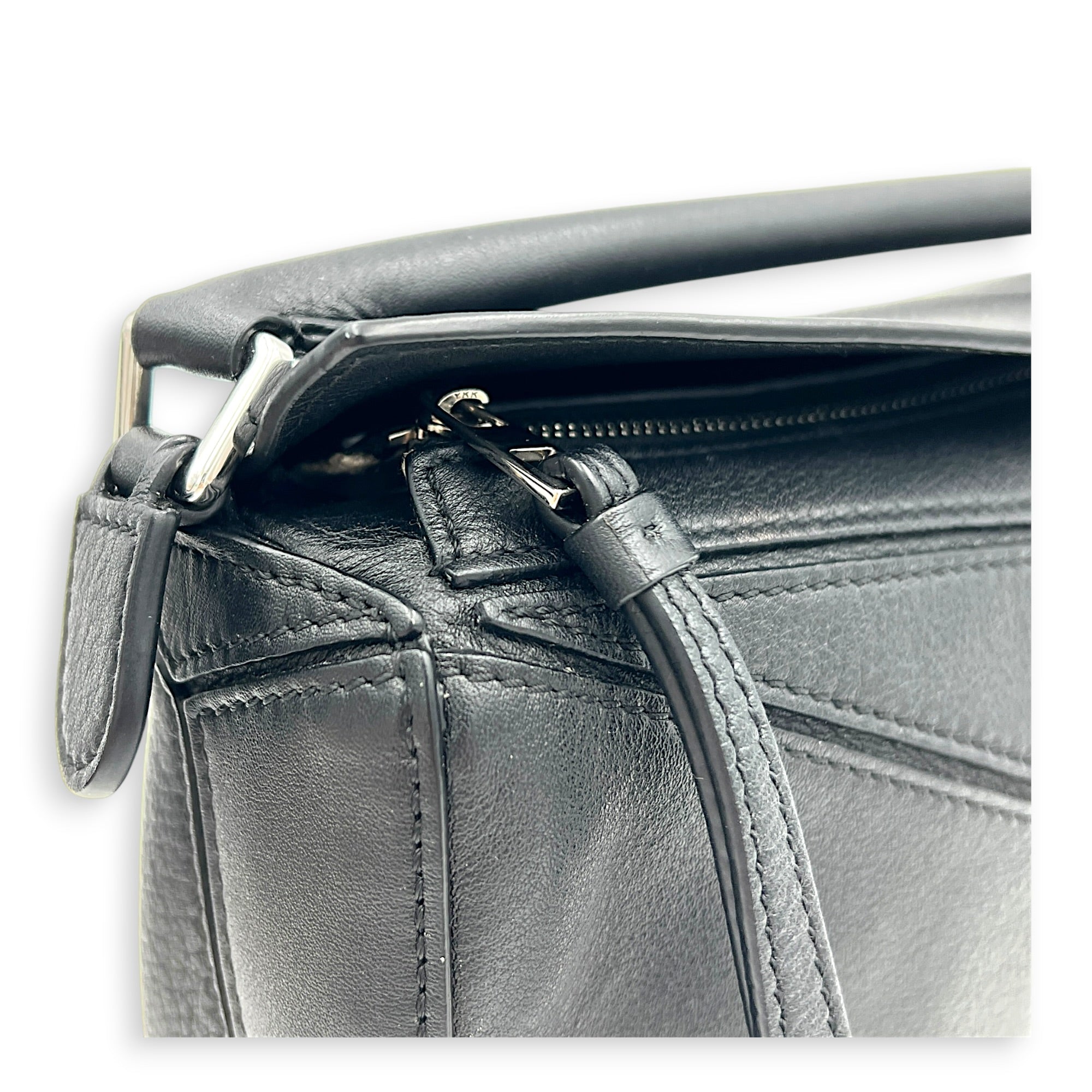Puzzle Crossbody Bag Mini Black in Calfskin, Silver hardware