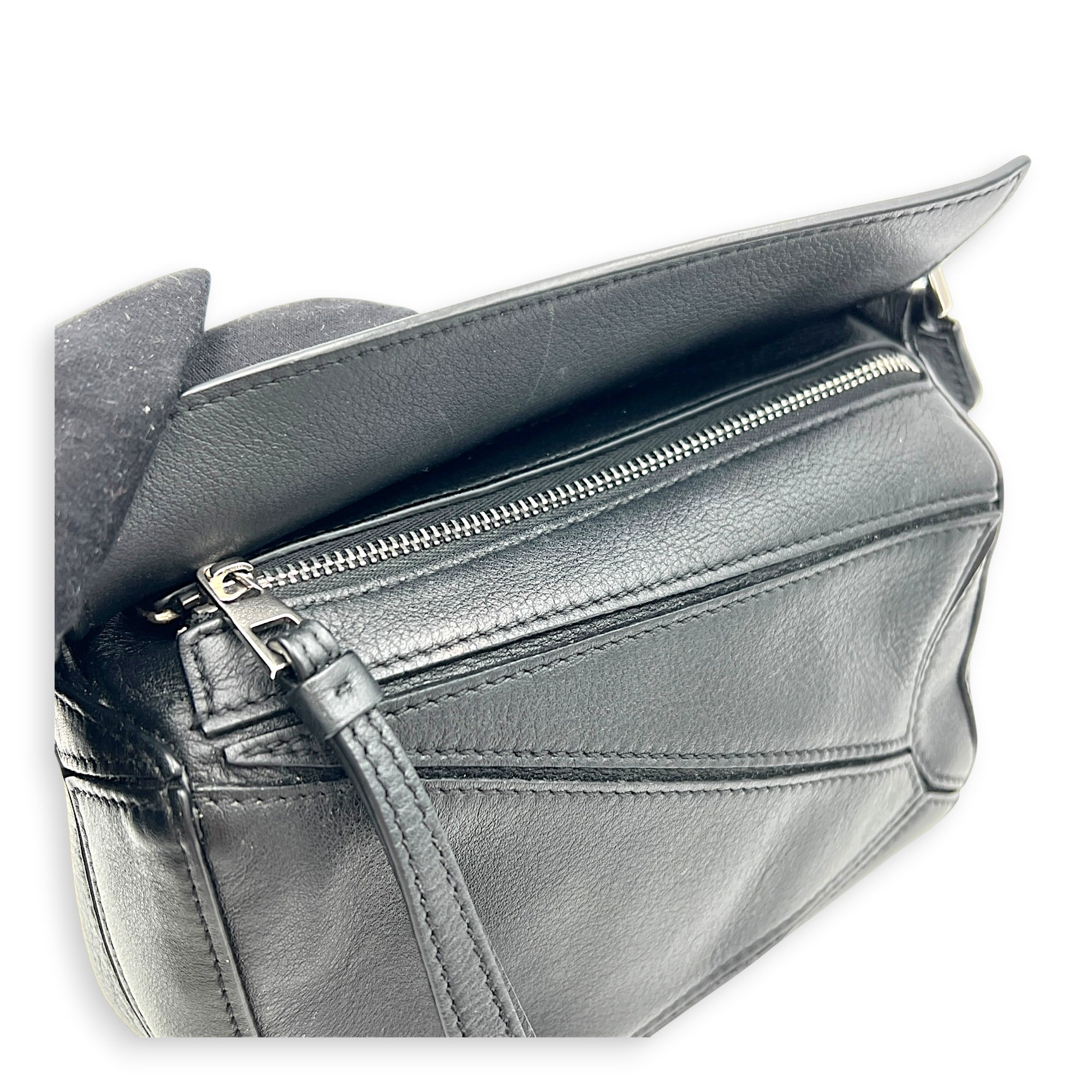 Puzzle Crossbody Bag Mini Black in Calfskin, Silver hardware