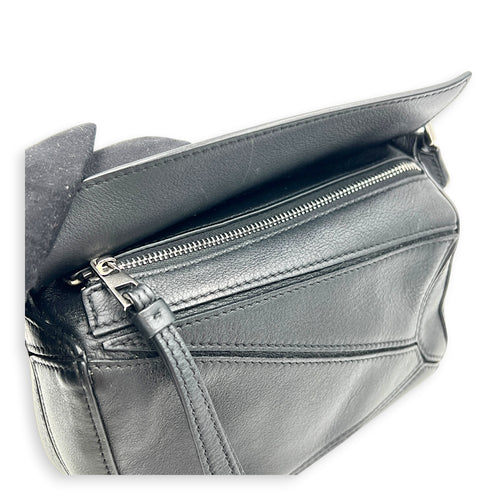 Puzzle Crossbody Bag Mini Black in Calfskin, Silver hardware