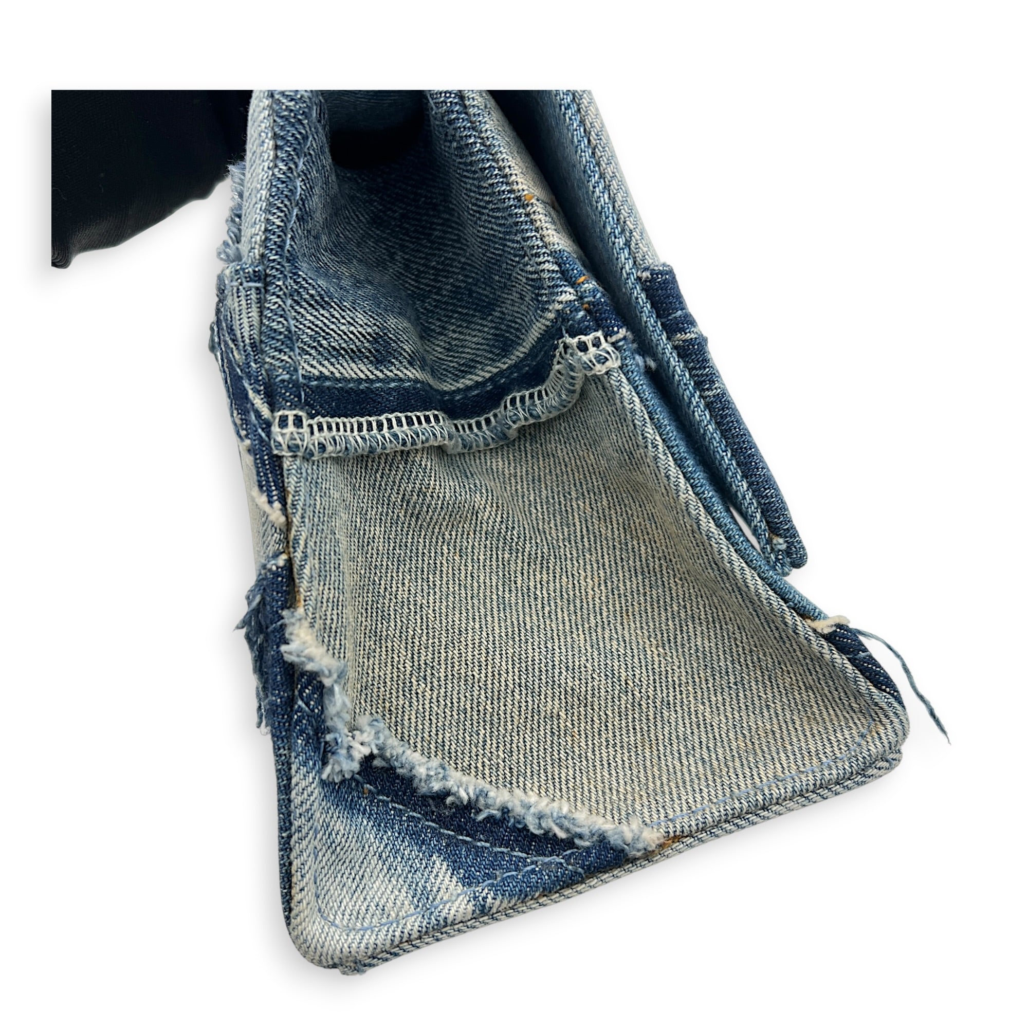 Hourglass Top Handle Bag Blue in Denim, Silver hardware