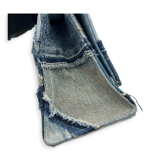 Hourglass Top Handle Bag Blue in Denim, Silver hardware