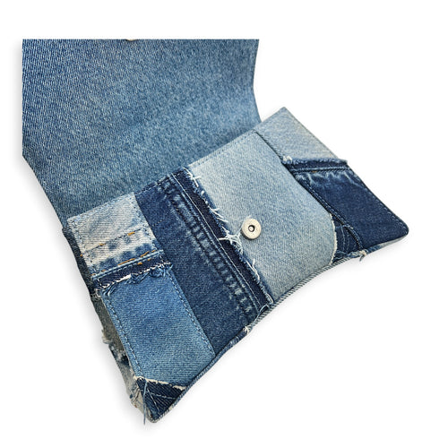 Hourglass Top Handle Bag Blue in Denim, Silver hardware