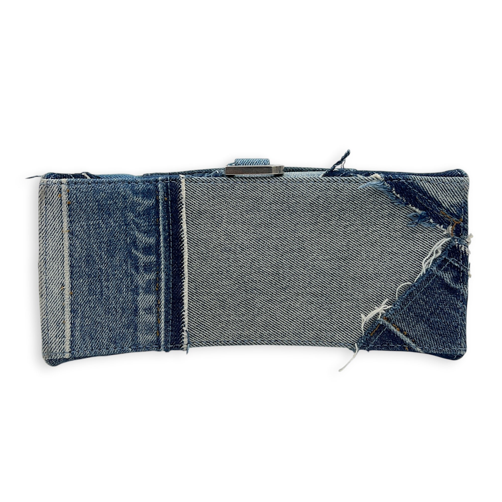 Hourglass Top Handle Bag Blue in Denim, Silver hardware