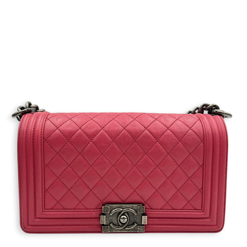 Boy Medium Pink Shoulder Bag in Calfskin, Ruthenium hardware