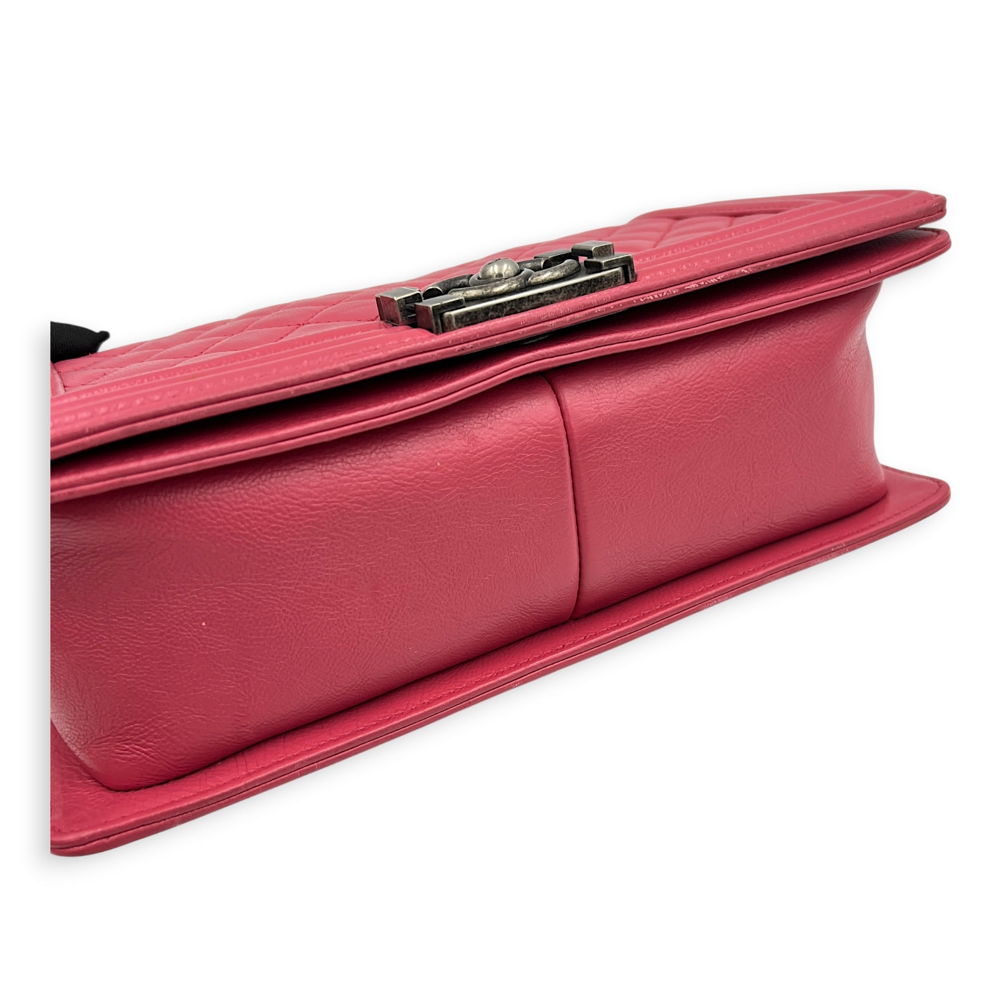 Boy Medium Pink Shoulder Bag in Calfskin, Ruthenium hardware