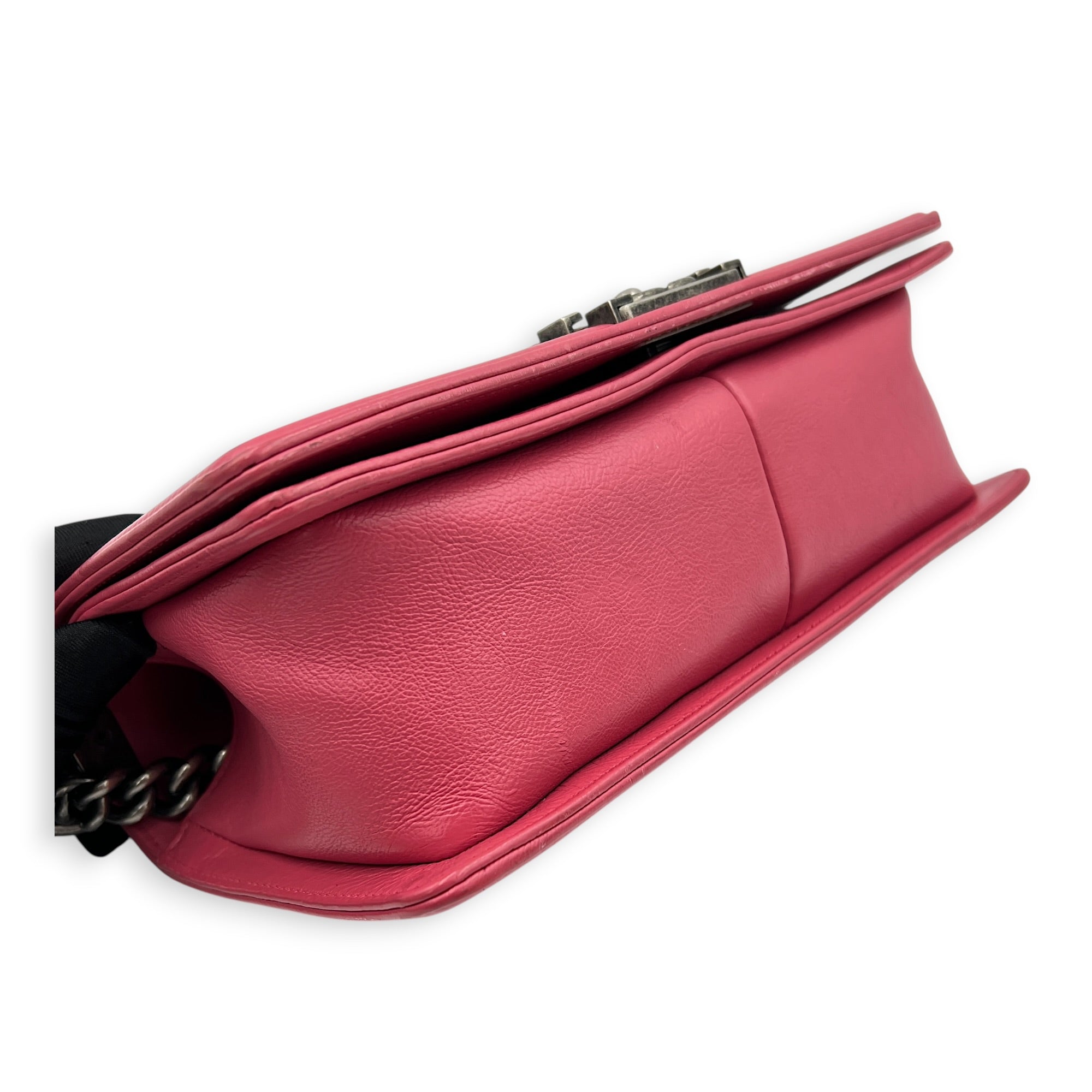 Boy Medium Pink Shoulder Bag in Calfskin, Ruthenium hardware