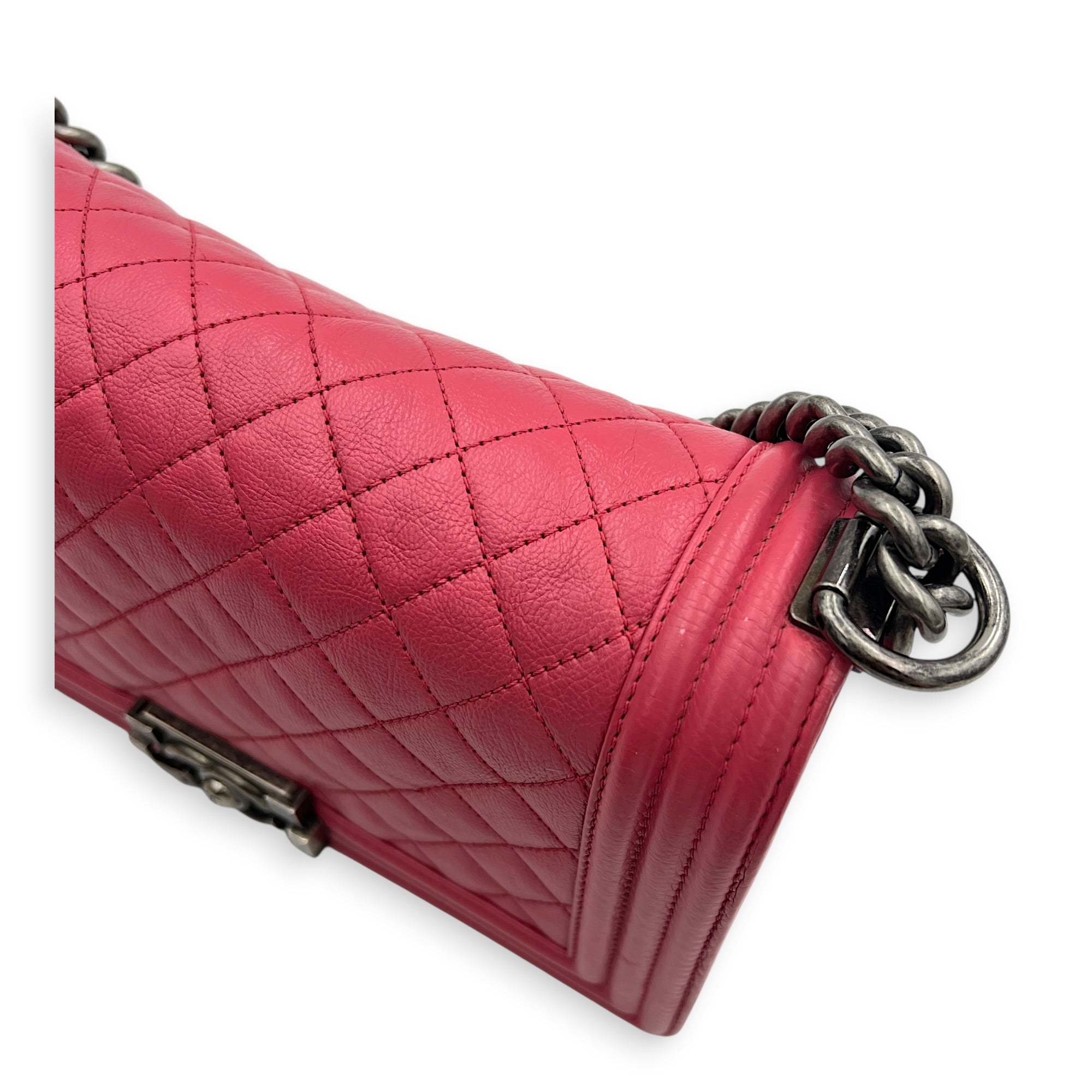 Boy Medium Pink Shoulder Bag in Calfskin, Ruthenium hardware