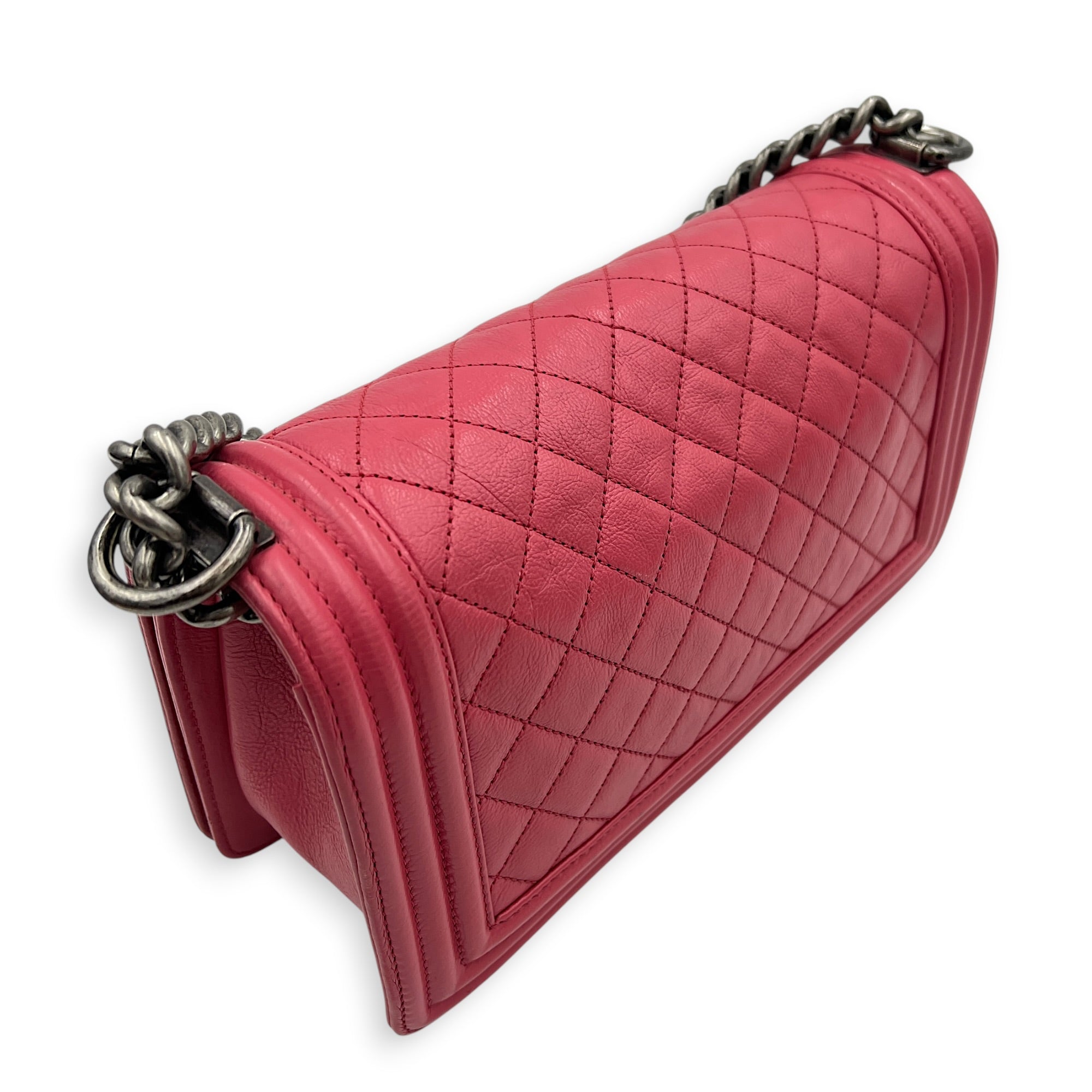 Boy Medium Pink Shoulder Bag in Calfskin, Ruthenium hardware
