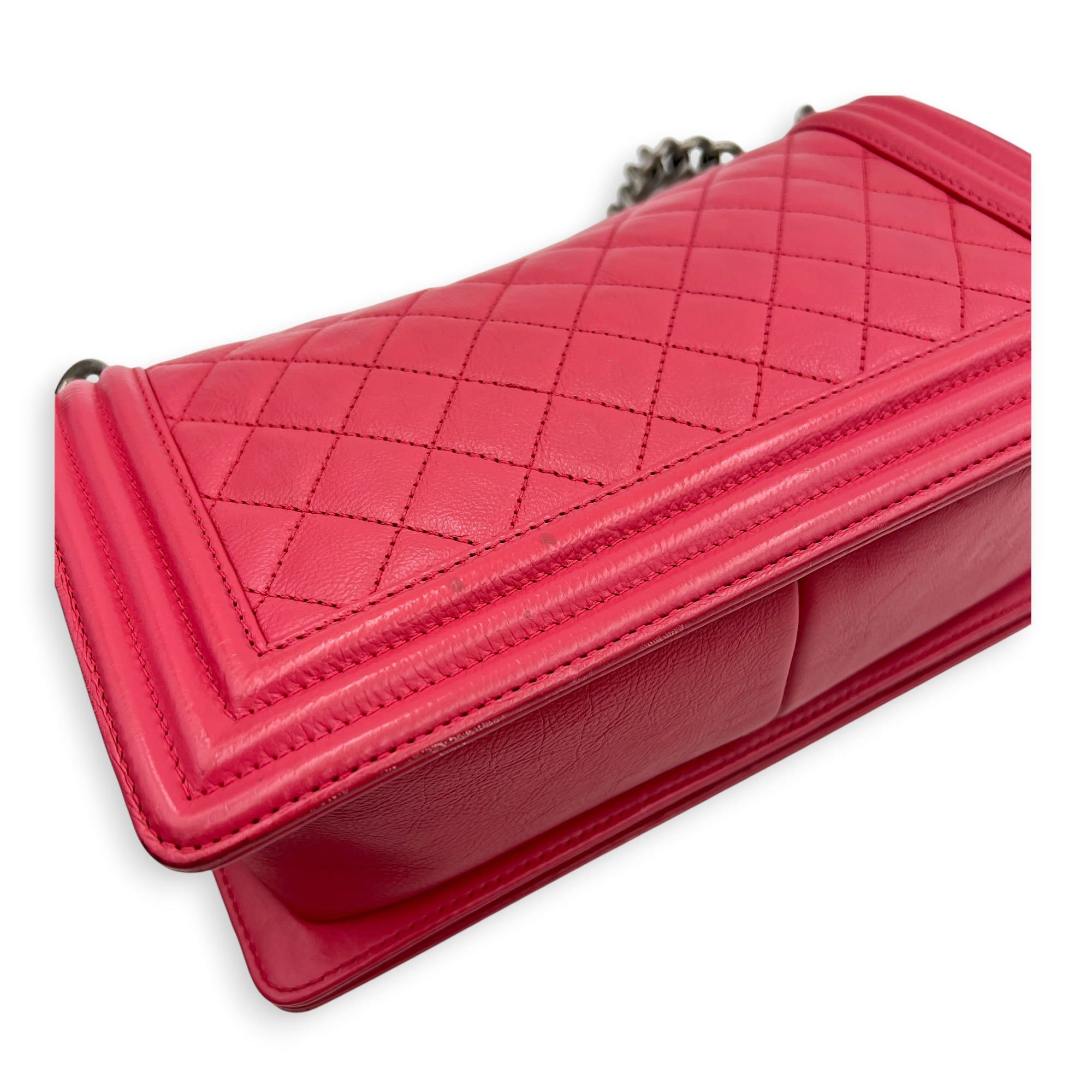Boy Medium Pink Shoulder Bag in Calfskin, Ruthenium hardware