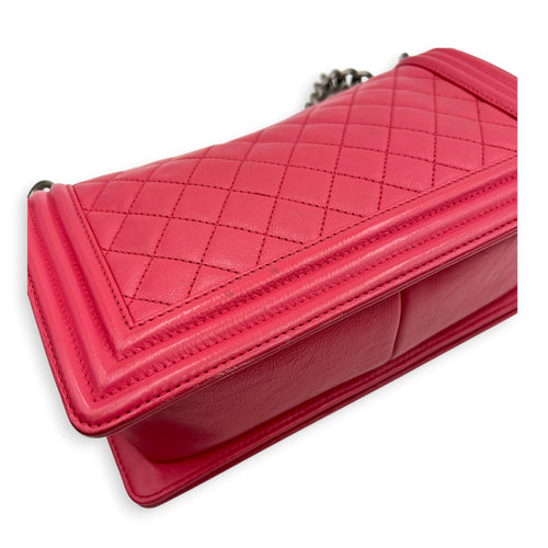 Boy Medium Pink Shoulder Bag in Calfskin, Ruthenium hardware