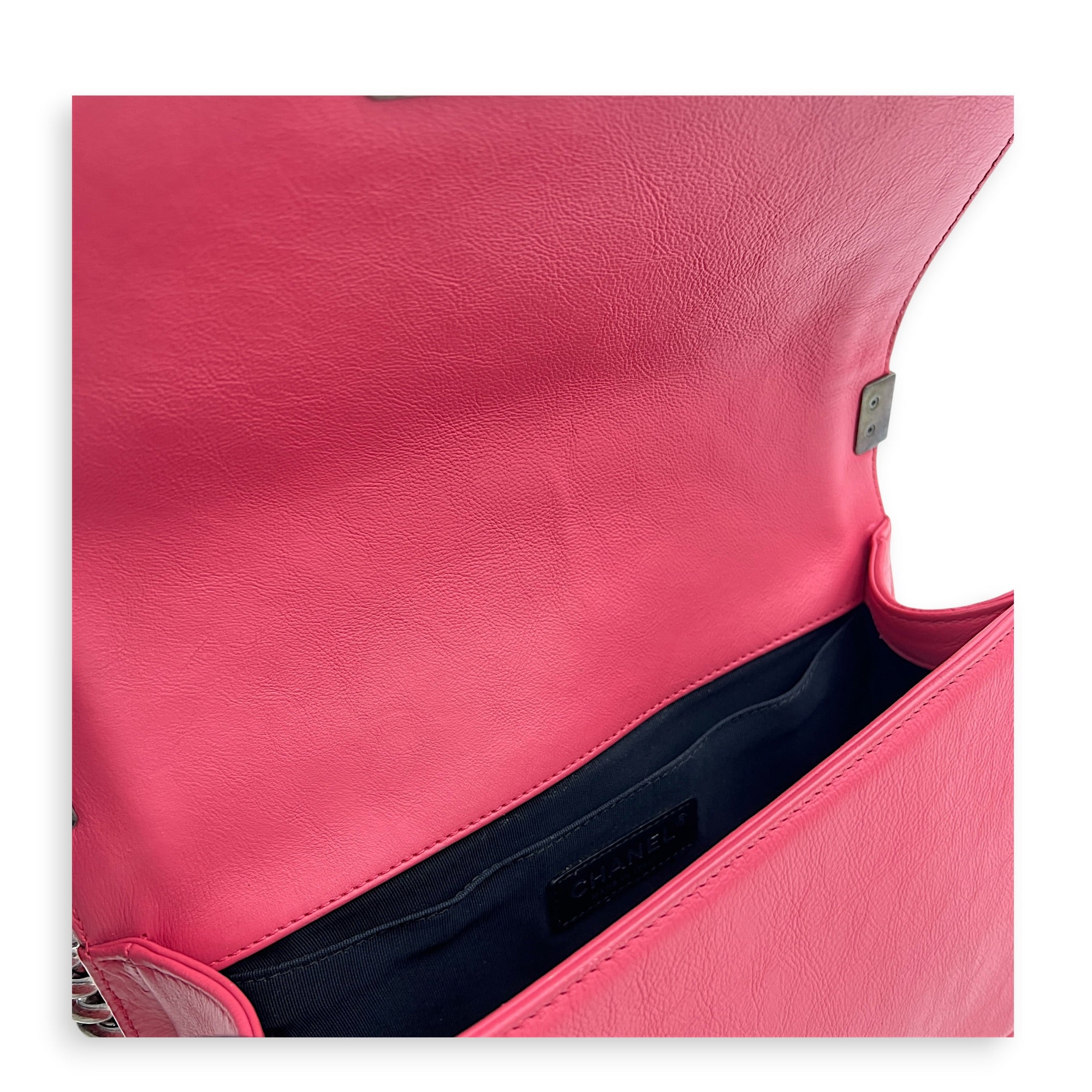 Boy Medium Pink Shoulder Bag in Calfskin, Ruthenium hardware