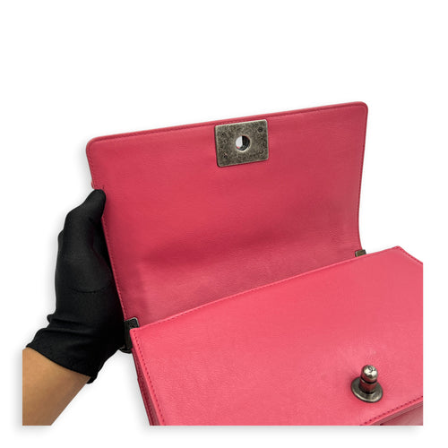 Boy Medium Pink Shoulder Bag in Calfskin, Ruthenium hardware