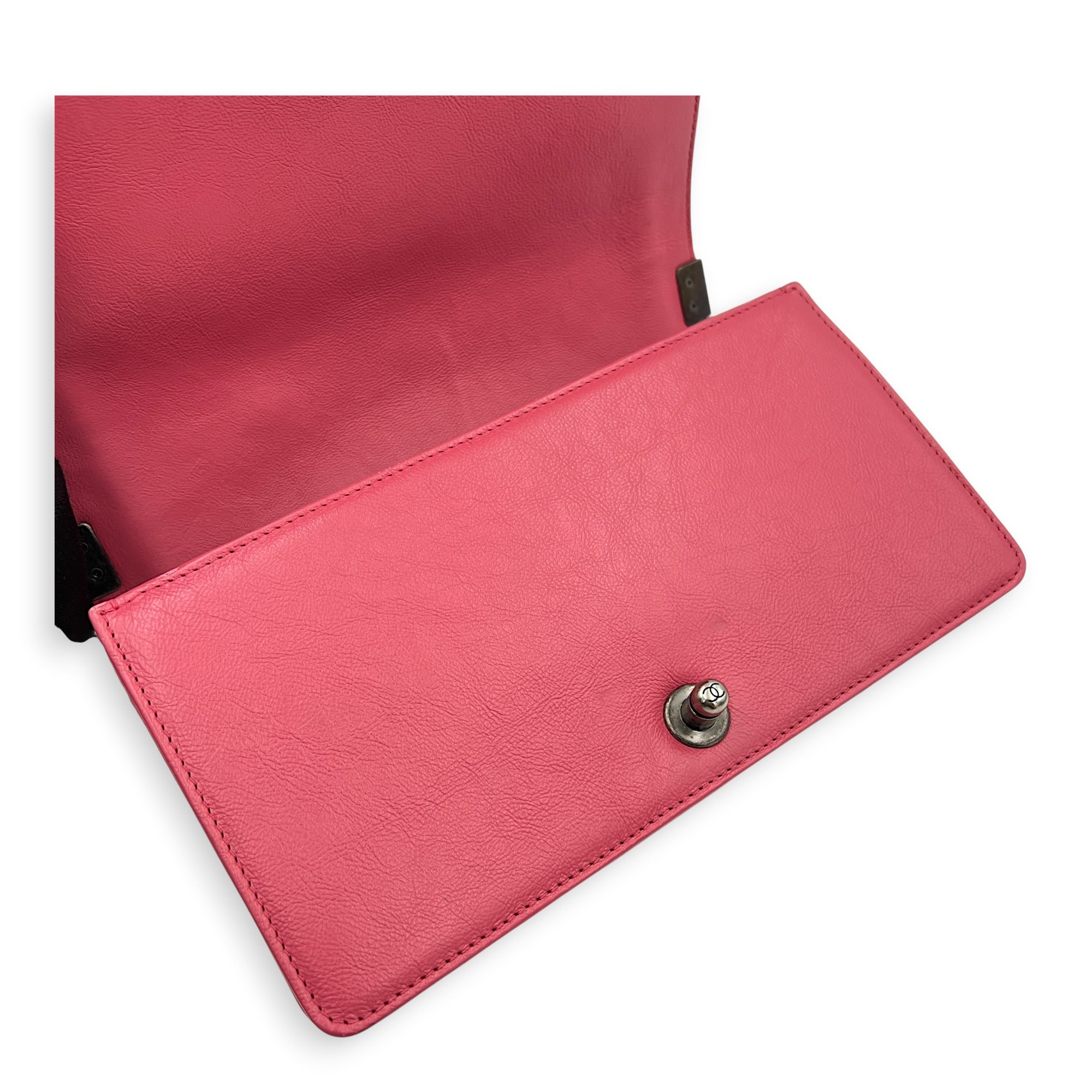 Boy Medium Pink Shoulder Bag in Calfskin, Ruthenium hardware
