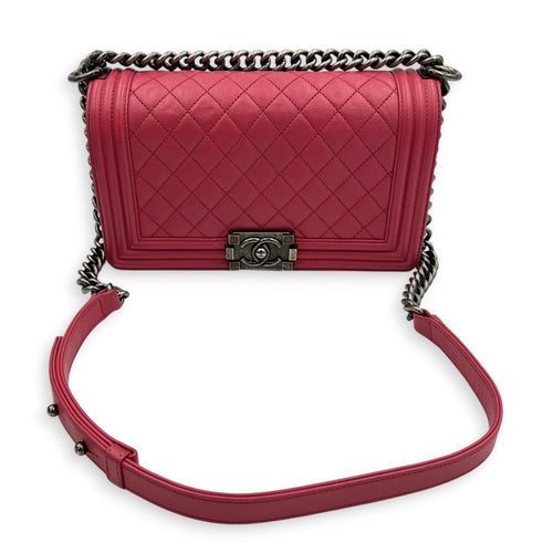 Boy Medium Pink Shoulder Bag in Calfskin, Ruthenium hardware