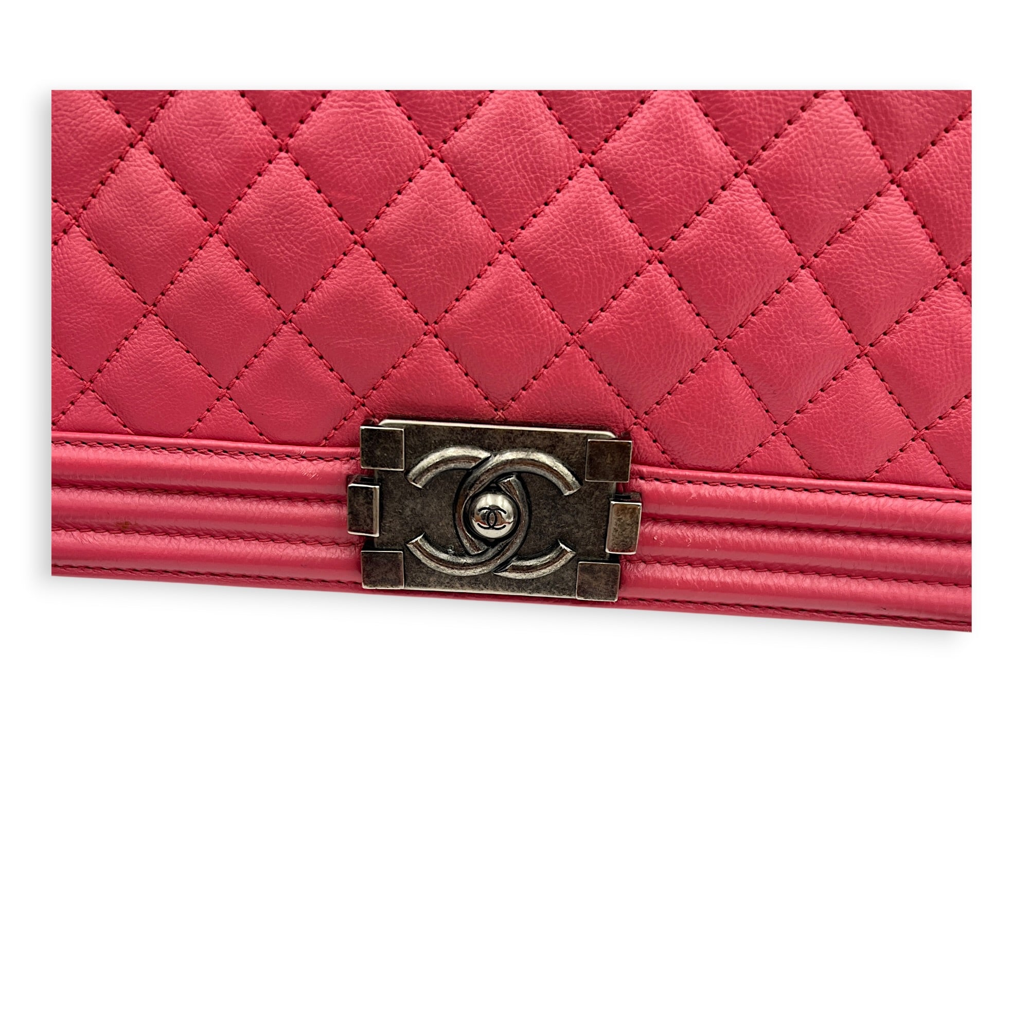 Boy Medium Pink Shoulder Bag in Calfskin, Ruthenium hardware