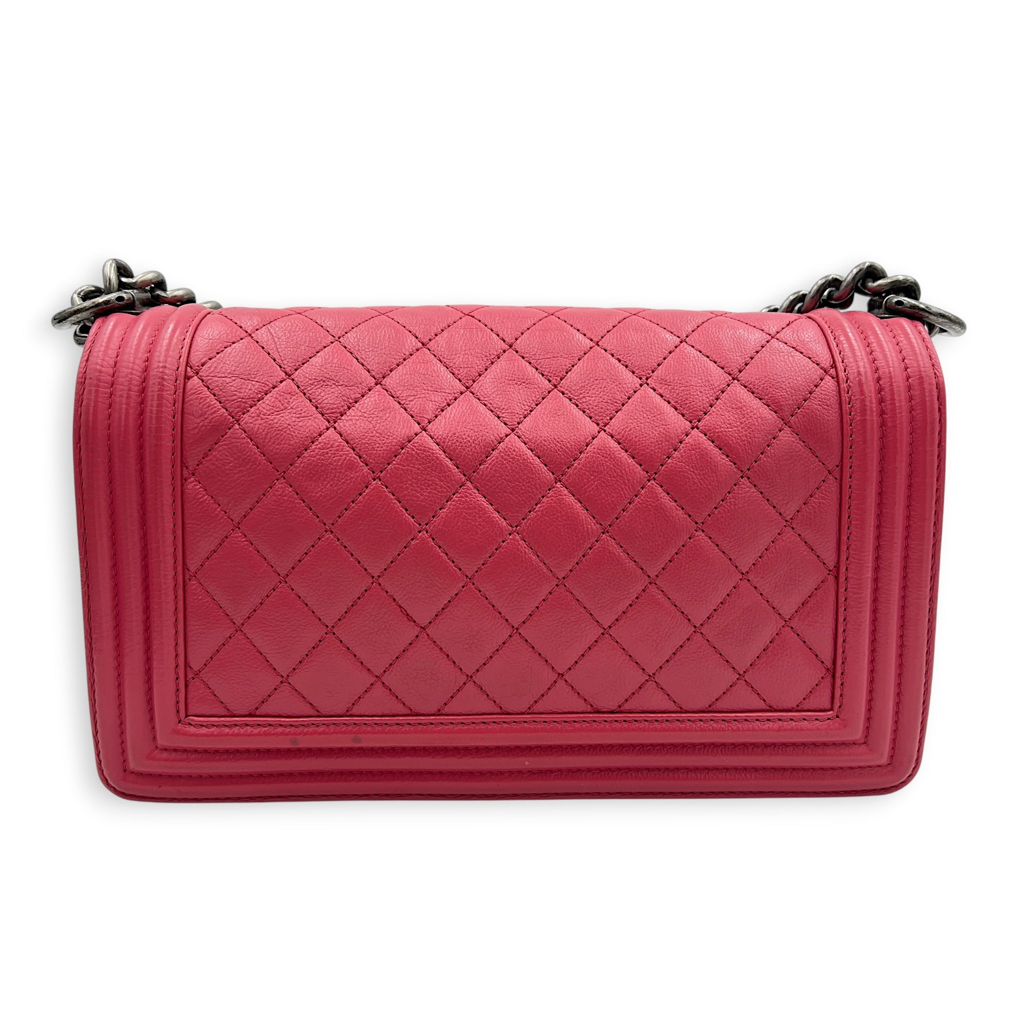 Boy Medium Pink Shoulder Bag in Calfskin, Ruthenium hardware