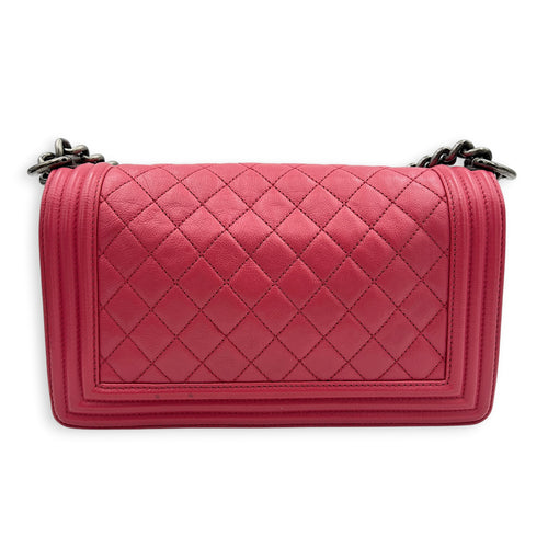 Boy Medium Pink Shoulder Bag in Calfskin, Ruthenium hardware