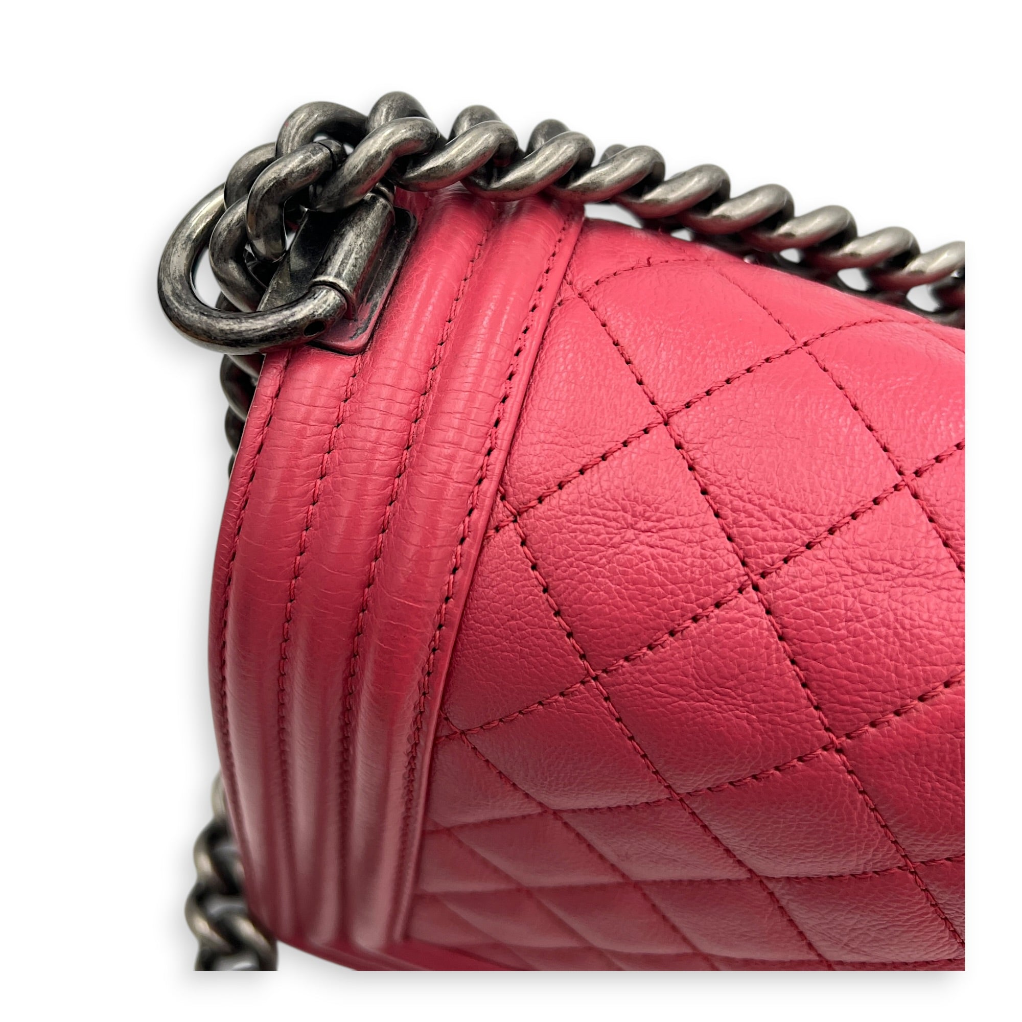 Boy Medium Pink Shoulder Bag in Calfskin, Ruthenium hardware