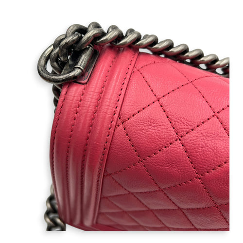 Boy Medium Pink Shoulder Bag in Calfskin, Ruthenium hardware