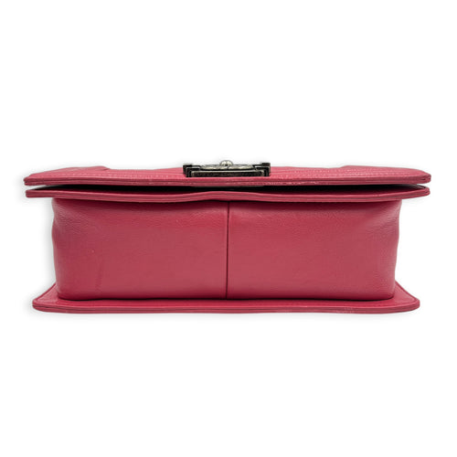 Boy Medium Pink Shoulder Bag in Calfskin, Ruthenium hardware