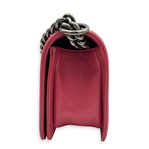 Boy Medium Pink Shoulder Bag in Calfskin, Ruthenium hardware
