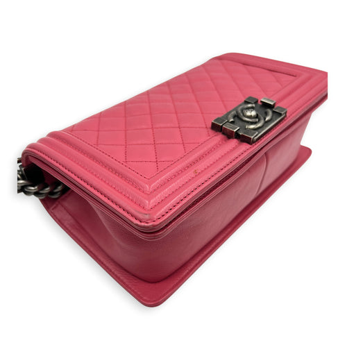 Boy Medium Pink Shoulder Bag in Calfskin, Ruthenium hardware