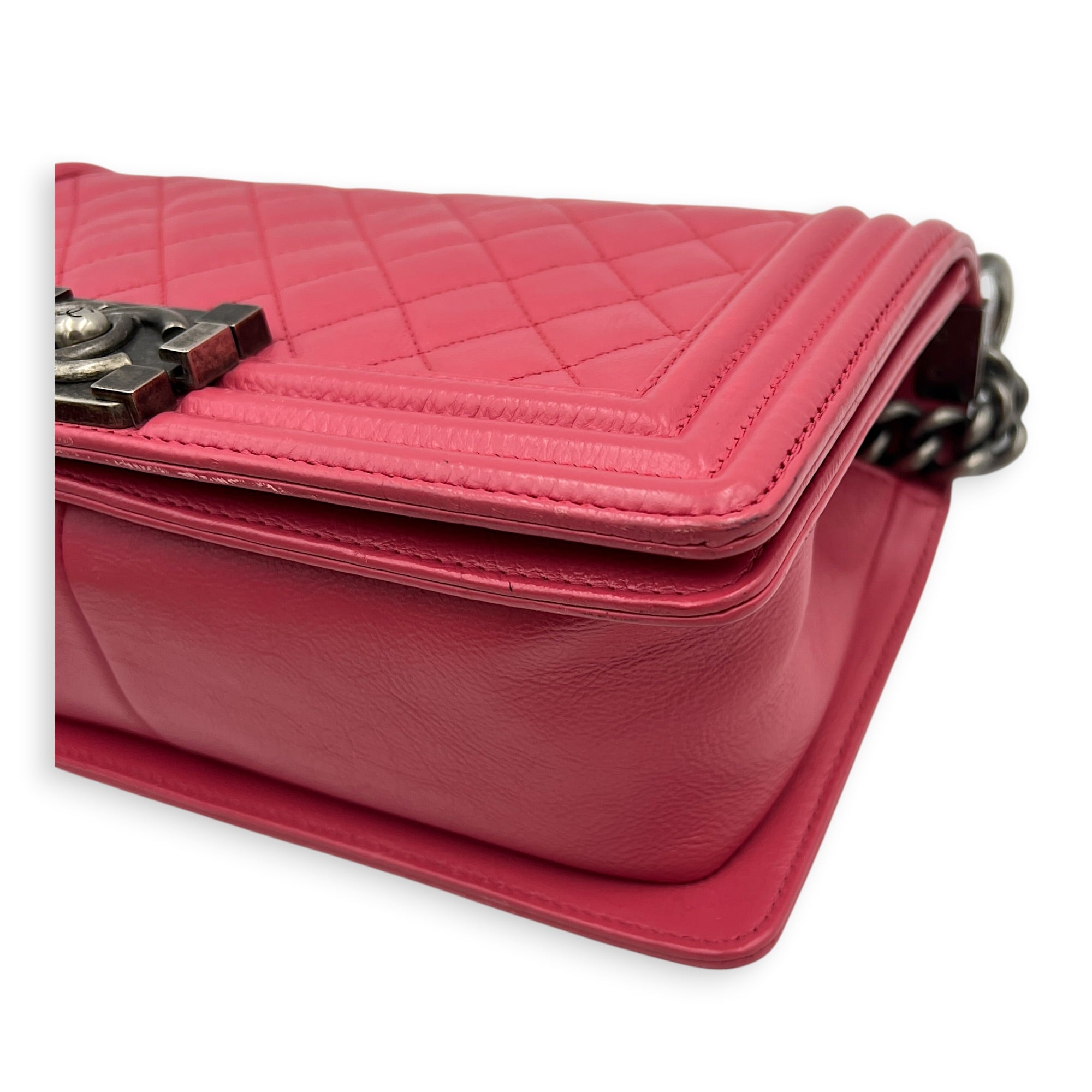 Boy Medium Pink Shoulder Bag in Calfskin, Ruthenium hardware
