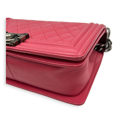 Boy Medium Pink Shoulder Bag in Calfskin, Ruthenium hardware